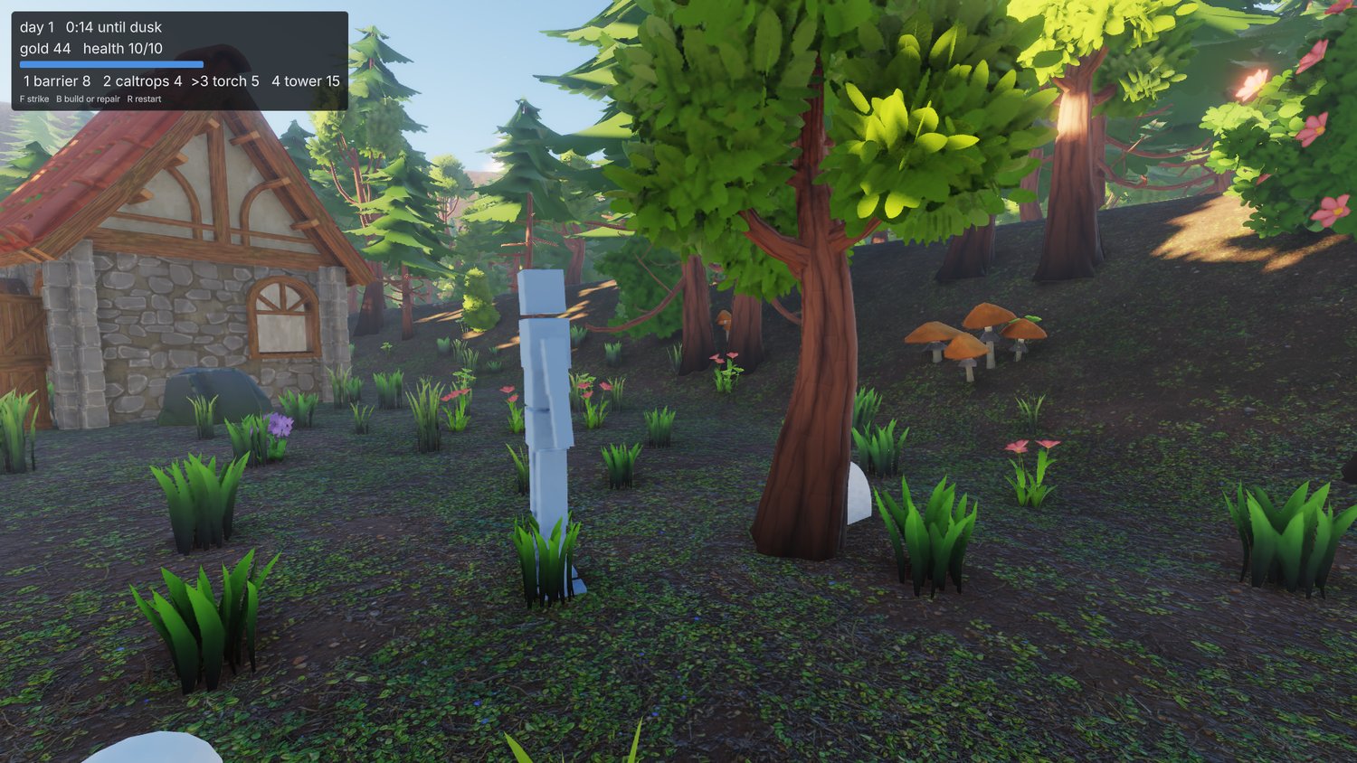 the player standing beside a tree at the clearing's edge