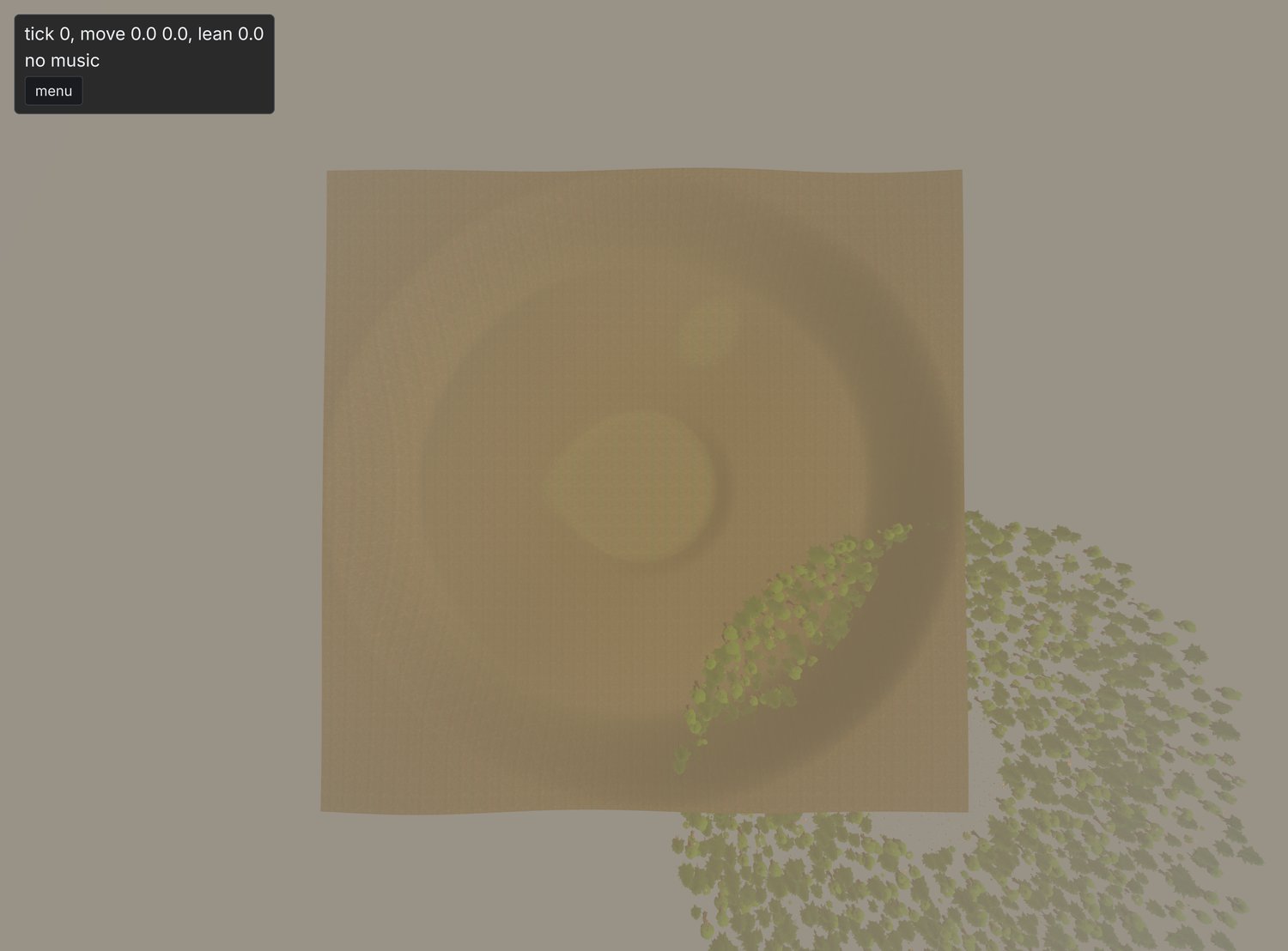 a top-down view of the terrain: a square heightfield, and a ring of trees drawn half a field off its centre